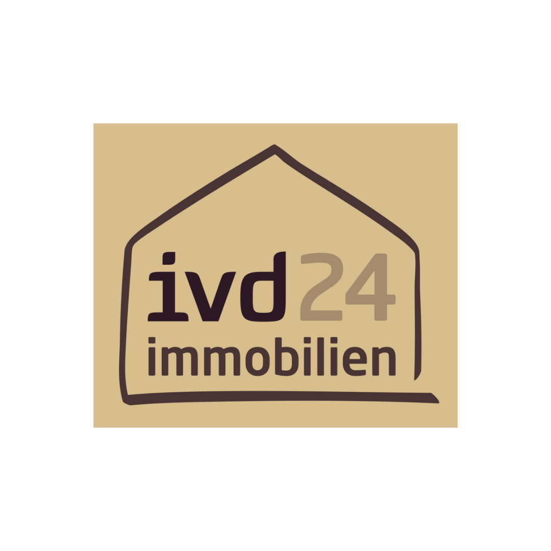 Das Logo des IVD24 Immobilienportals mit goldener FRANENGRUND-Farbe hinterlegt