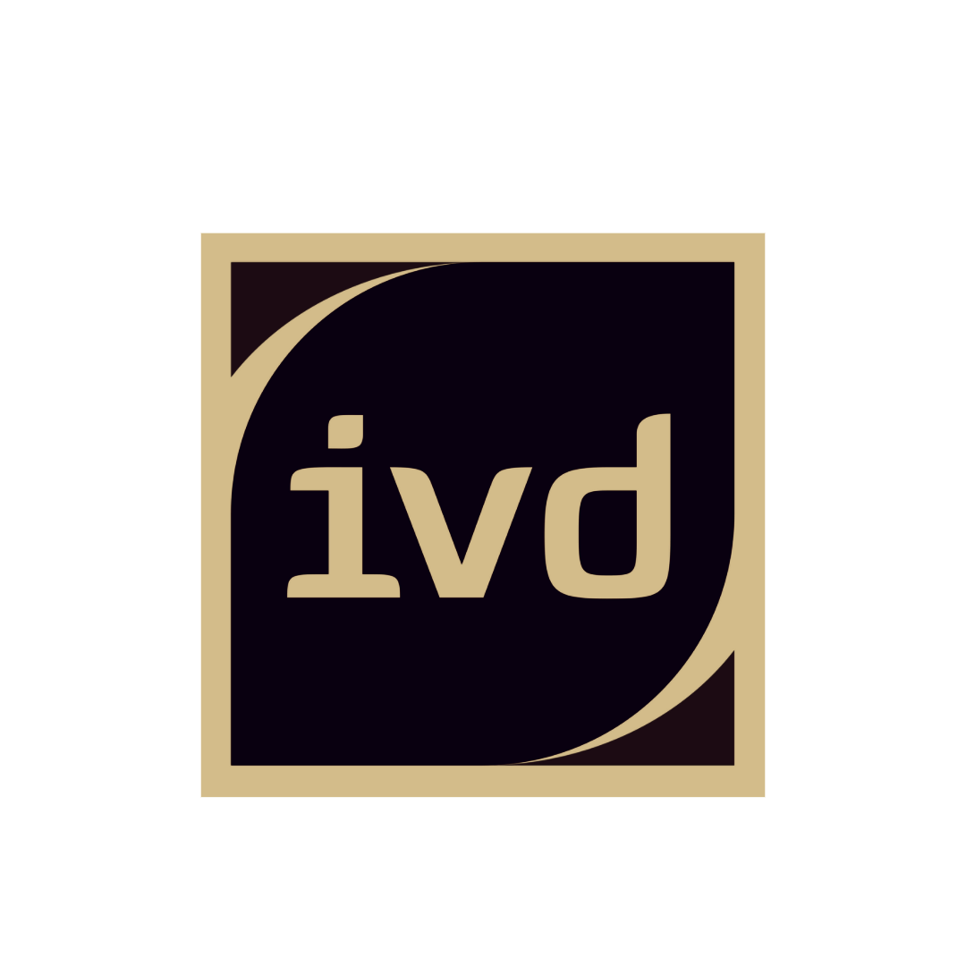 Das Logo des IVD (Immobilienverband) mit FRANKENGRUND-Farbe gold hinterlegt